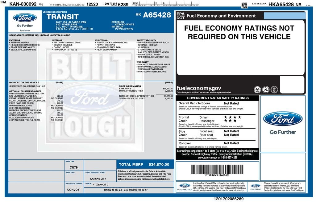 2017 Ford Transit-150 130 WB Low Roof Cargo