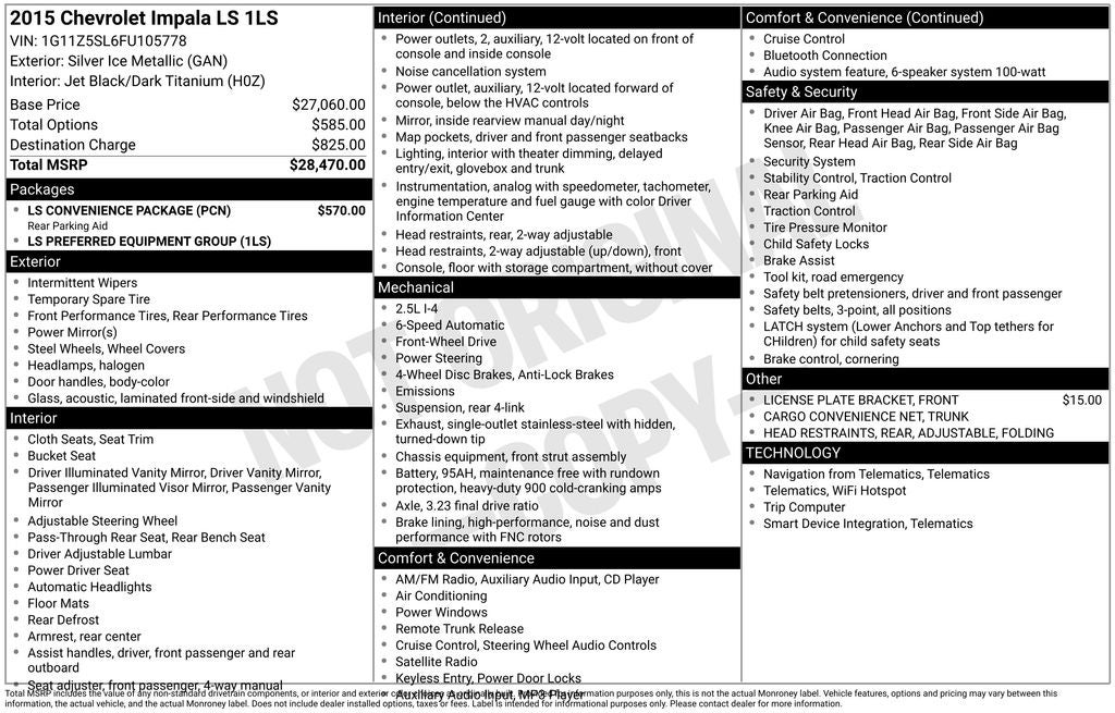 2015 Chevrolet Impala LS 1LS