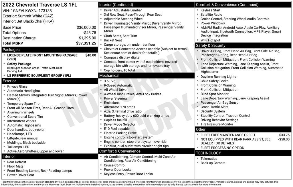 2022 Chevrolet Traverse LS w/1FL