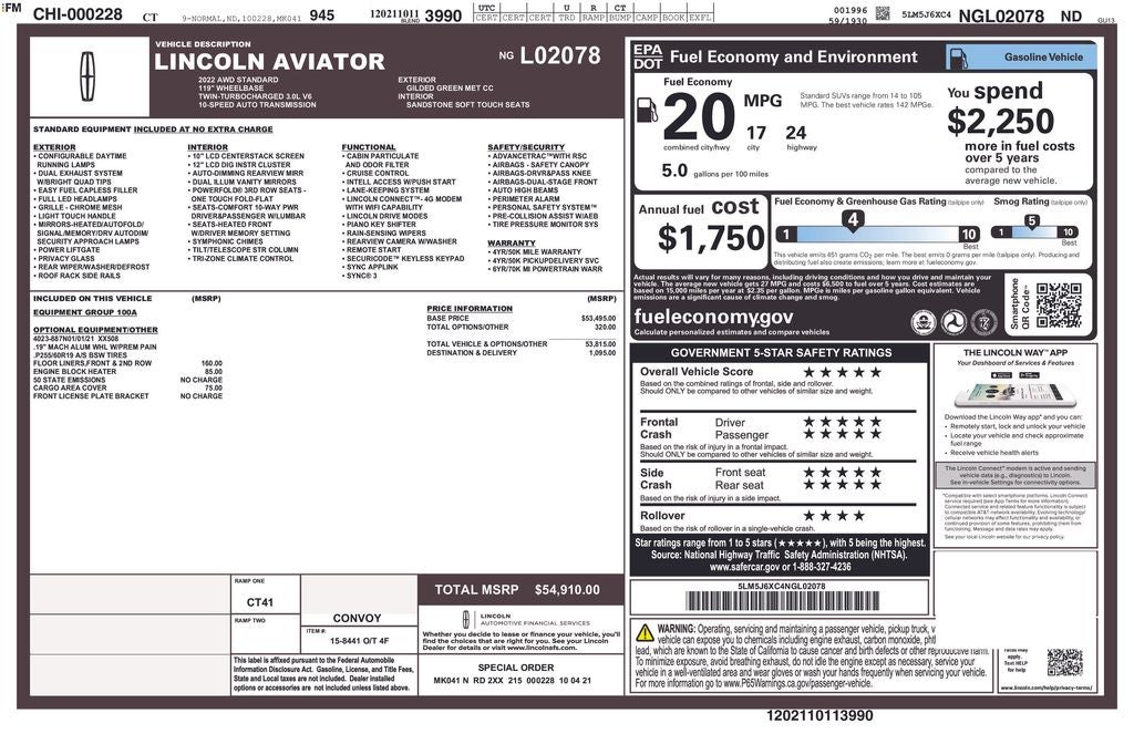 2022 Lincoln Aviator Standard